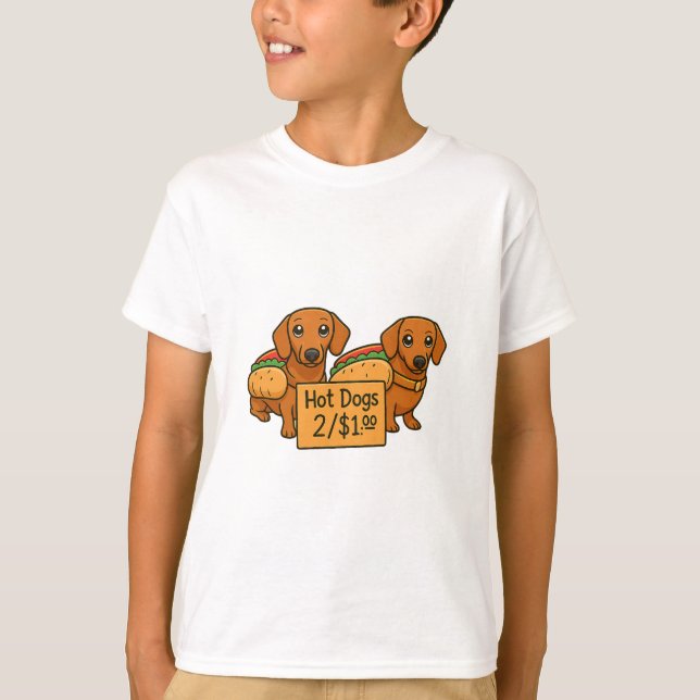 Cartoon Dachshunds as hot dogs T-Shirt (Vorderseite)