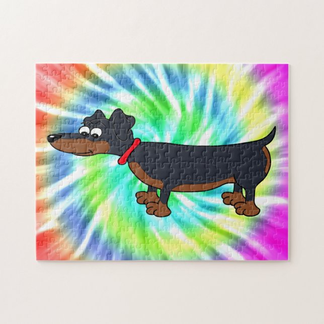 Cartoon Dackel Hunde Gefärbte Krawatte Design Puzz Puzzle (Horizontal)