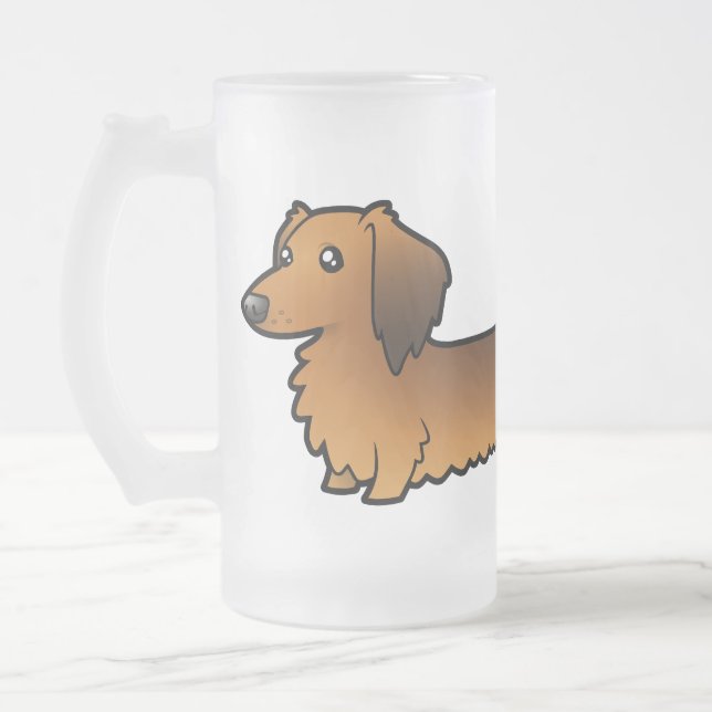 Cartoon-Dackel (langhaarig) Mattglas Bierglas (Links)