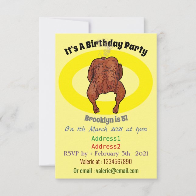 Cartoon-Darstellung von Hähnchen Einladung (Vorderseite)