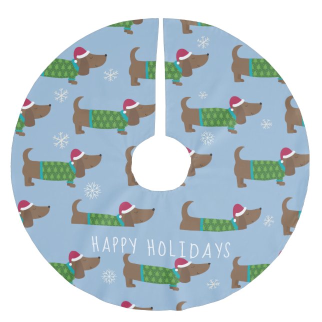 Cartoon Daschund Christmas Scene Tree Skirt Polyester Weihnachtsbaumdecke (Vorderseite)