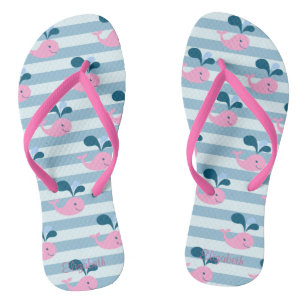 Cartoon-Delphine , Lichtblau Streifen Personalisie Flip Flops