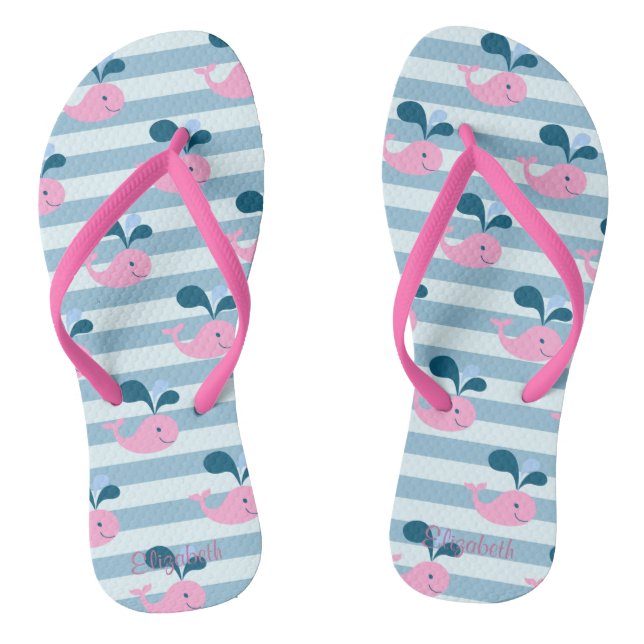 Cartoon-Delphine , Lichtblau Streifen Personalisie Flip Flops (Fußbett)