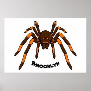 Cartoon der graubraunen und orangen Spinne Poster