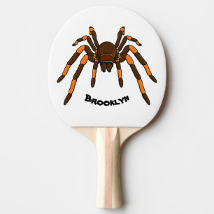 Cartoon der graubraunen und orangen Spinne Tischtennis Schläger