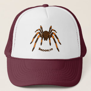 Cartoon der graubraunen und orangen Spinne Truckerkappe