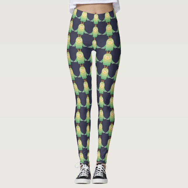Cartoon der grünen Eule Leggings (Vorderseite)