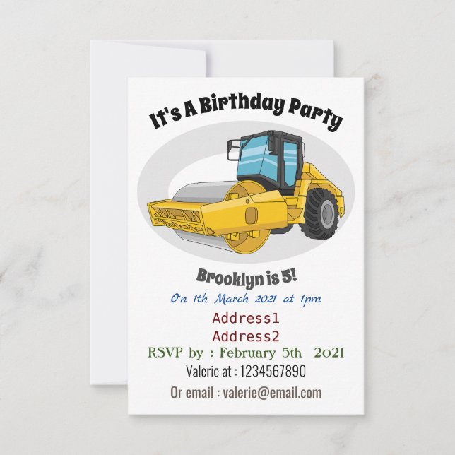 Cartoon der Straßenwalze Einladung (Vorderseite)