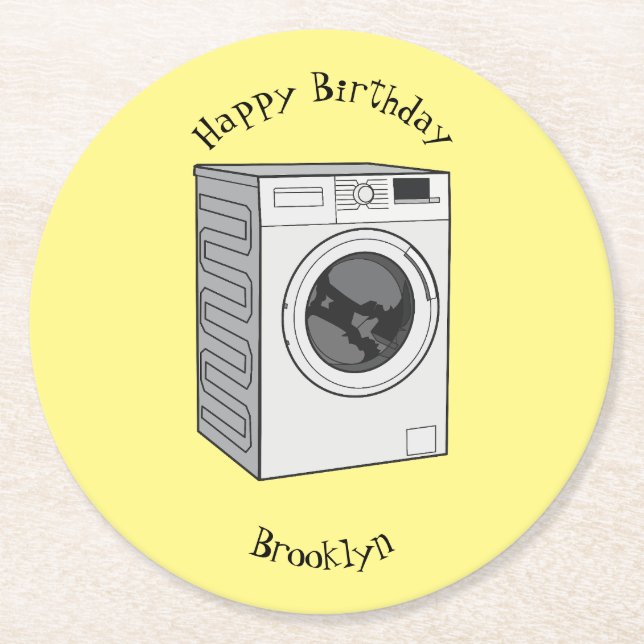 Cartoon der Waschmaschine Runder Pappuntersetzer (Vorderseite)