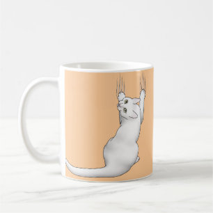 Cartoon der weißen Katze zeichne kratzend und reiß Tasse