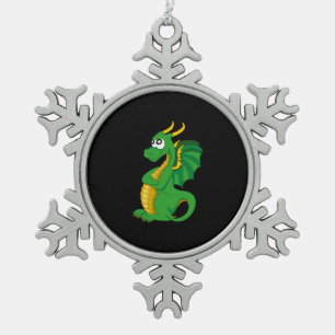 Cartoon des grünen Drachen Schneeflocken Zinn-Ornament