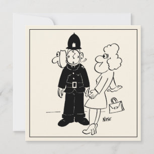 Cartoon des Polizisten, der eine Uhr hat. Karte