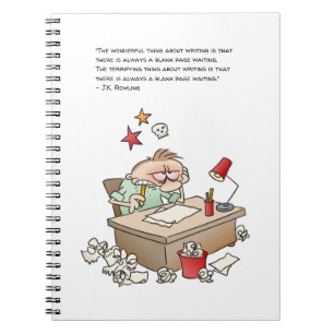 Cartoon des Schriftstellers mit lustigem Zitat Notizblock