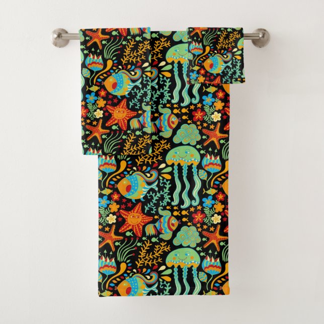 Cartoon des Wasserlebens Badhandtuch Set (Insitu)