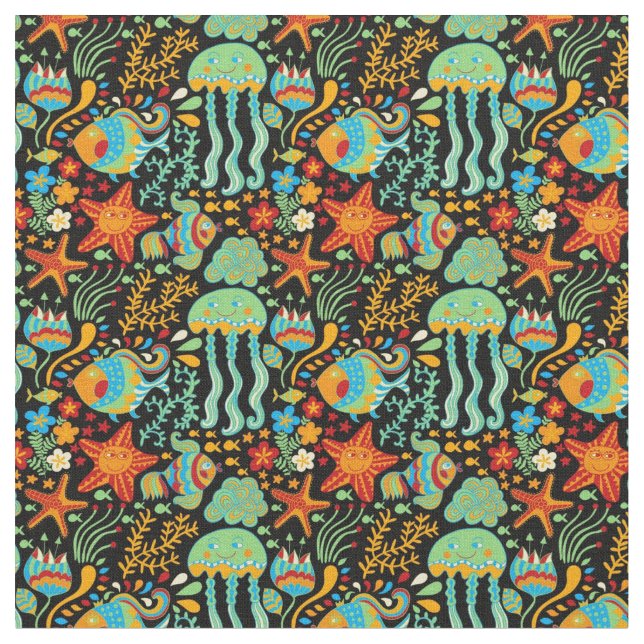 Cartoon des Wasserlebens Stoff (Nahaufnahme)