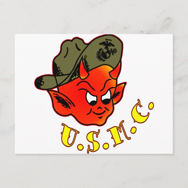 Cartoon Devil Marine Corps Postkarte (Vorderseite)