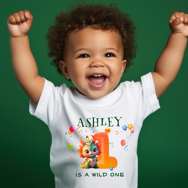 Cartoon Dinosaur Chinesischer Drache Jahr 1. Gebur Baby T-shirt (Von Creator hochgeladen)