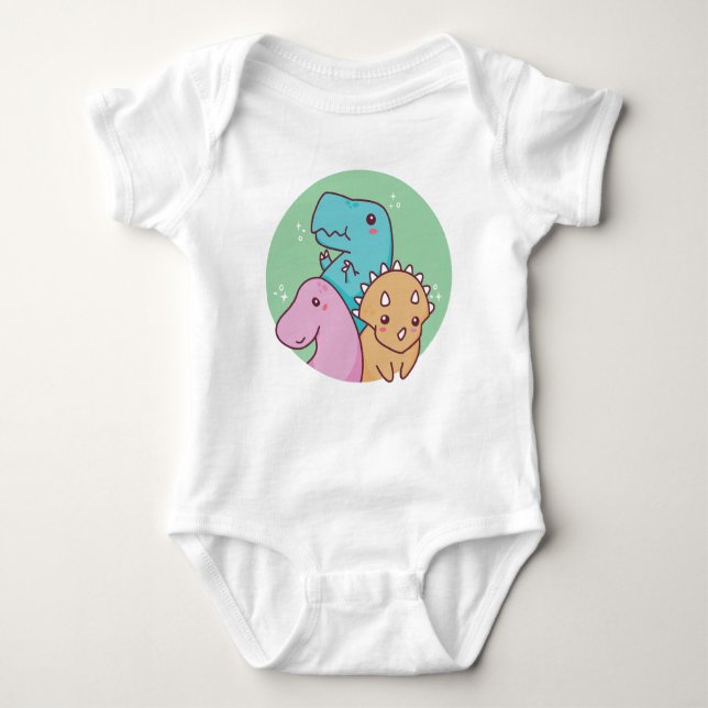 Cartoon Dinosaur Duo in Pastel Colors Baby Strampler (Vorderseite)