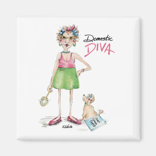 Cartoon Diva und Poodle Doing Chores Magnet