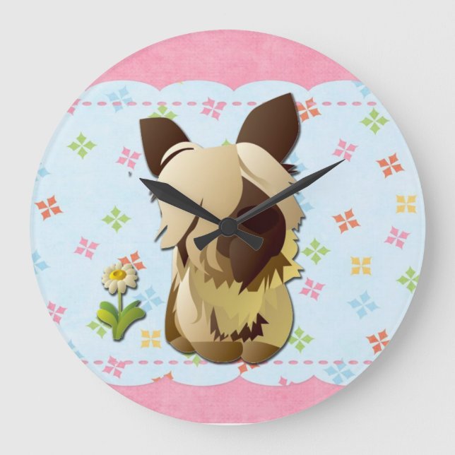 Cartoon Dog Clock Große Wanduhr (Vorderseite)