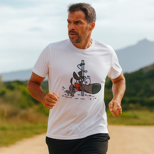 Cartoon Dog geknallt um den Pole mit Leine T-Shirt (Von Creator hochgeladen)