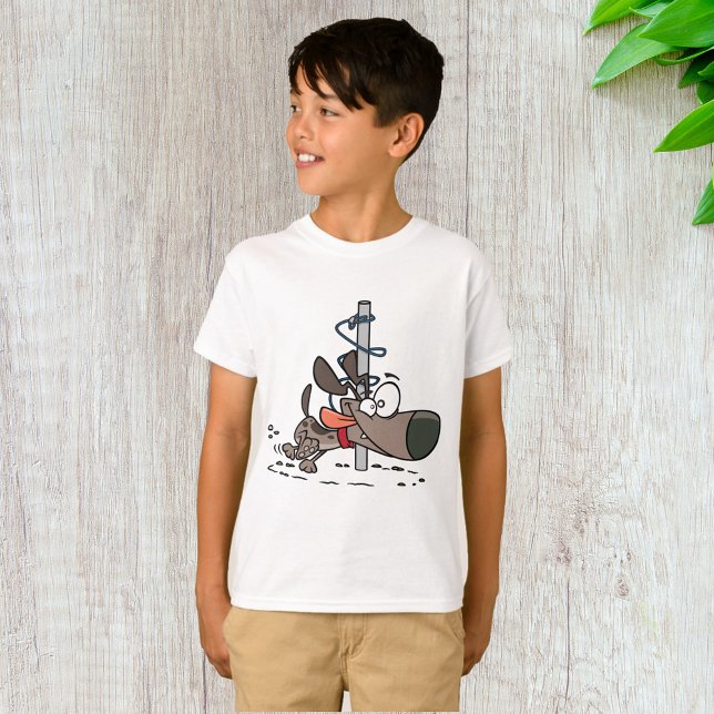 Cartoon Dog geknallt um den Pole mit Leine T-Shirt (Von Creator hochgeladen)