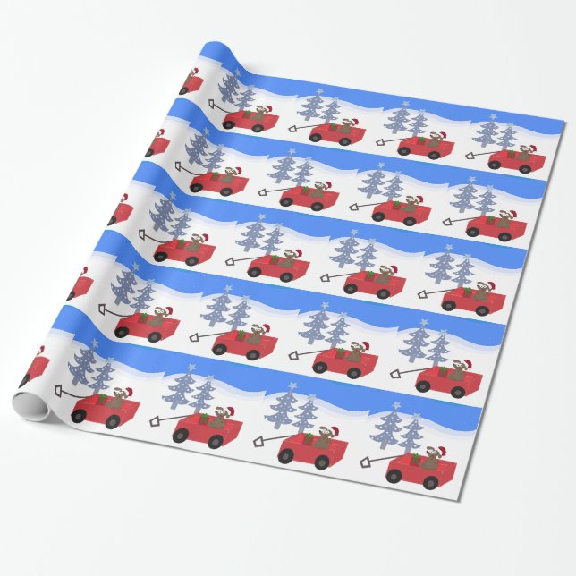 Cartoon Dog in einem roten Wagen Geschenkpapier (Ungerollt)