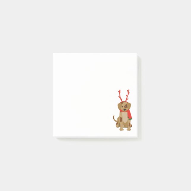 Cartoon Dog mit Antlern und Scarf Post-it Klebezettel (Vorderseite)