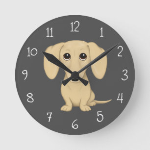 Cartoon Dog mit glatter Dackel Runde Wanduhr