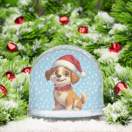 Cartoon Dog mit Weihnachtsmannmütze Weihnachtsschn Schneekugeln