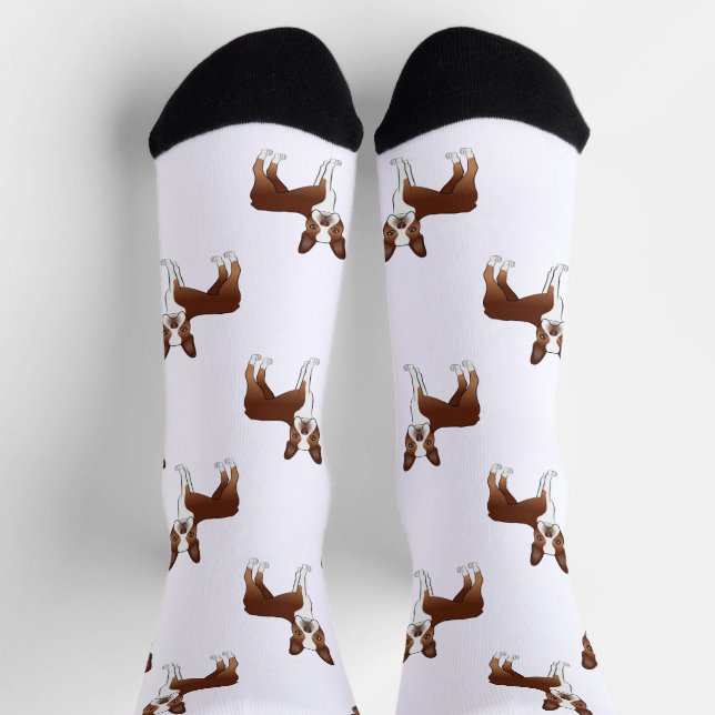 Cartoon Dog Muster Red and White Boston Terrier Socken (Oben)