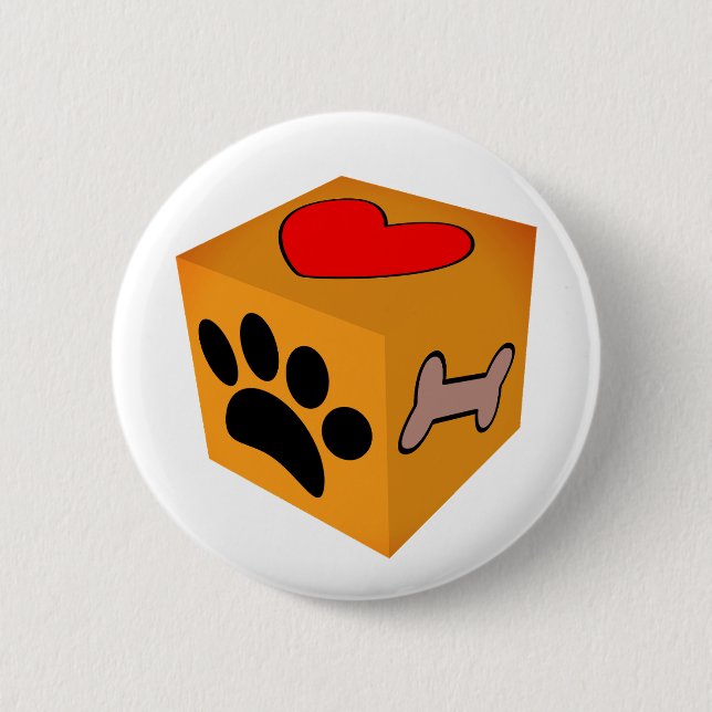 Cartoon Dog Paw Herz und Knochen Button (Vorderseite)