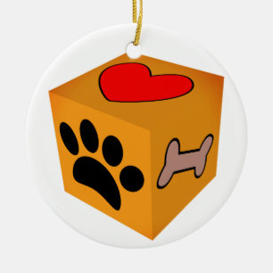 Cartoon Dog Paw Herz und Knochen Keramik Ornament