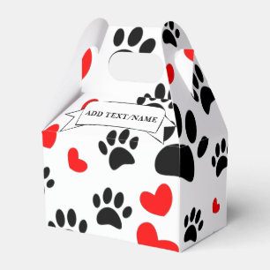 Cartoon Dog Paw Prints und Rote Herzen Custom Geschenkschachtel