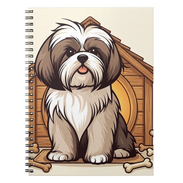 Cartoon Doghouse-Cute Shih Tzu Design Notizblock ("Take notes with a wag and a smile")