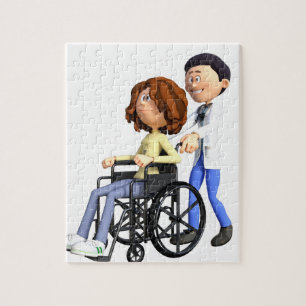 Cartoon-Doktor Wheeling Patient In Wheelchair Puzzle