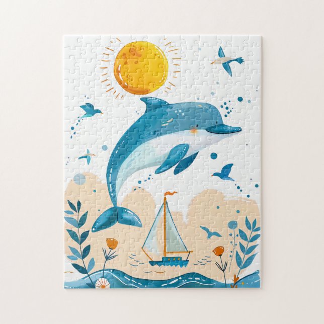 Cartoon Dolphin, die aus dem Wasser springen Puzzle (Vertikal)