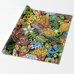 Cartoon doodles Hawaii nahtlos. Hintergrund Geschenkpapier