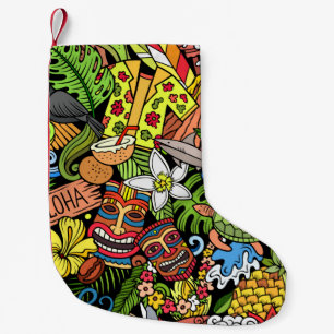 Cartoon doodles Hawaii nahtlos. Hintergrund  Kleiner Weihnachtsstrumpf
