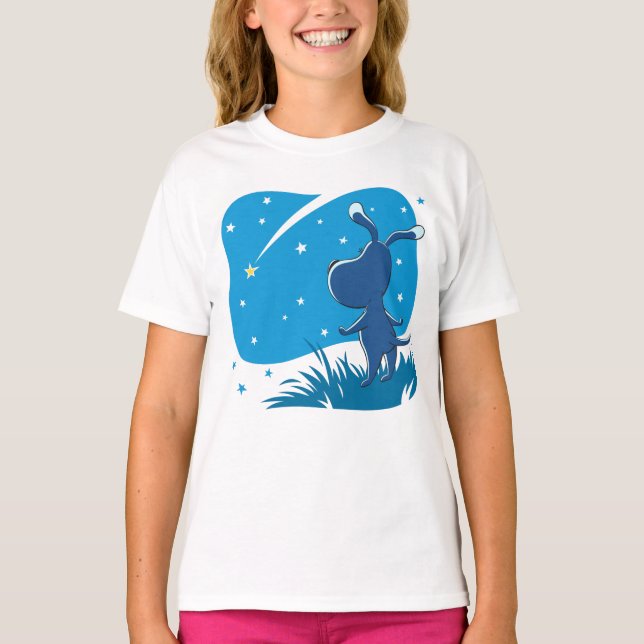Cartoon Doppy Shooting Star Blue Sky T - Shirt (Vorderseite)