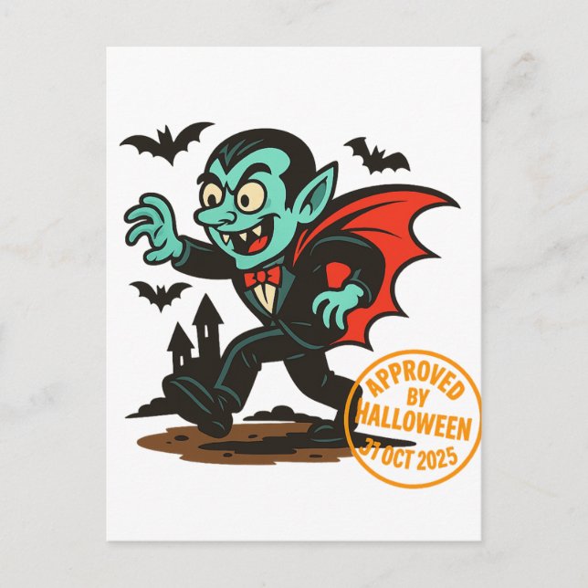 Cartoon Dracula Vampire - Von Halloween genehmigt Postkarte (Vorderseite)