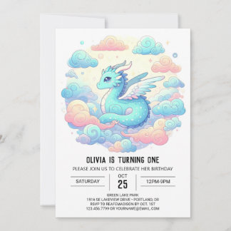 Cartoon Dragon 1. Geburtstag Einladung