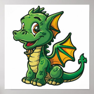 Cartoon Dragon Illustration Poster