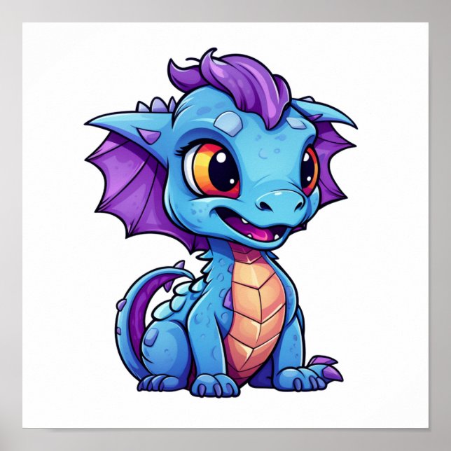 Cartoon Dragon Illustration Poster (Vorne)