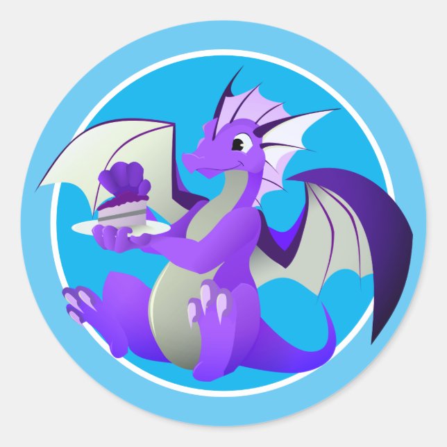 Cartoon Dragon mit Cake Blue Stickers (Vorderseite)