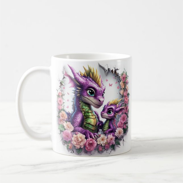 Cartoon Dragons feiern Muttertag Kaffeetasse (Links)