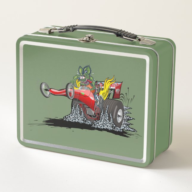 Cartoon-Dragster Metall Brotdose (Vorderseite)