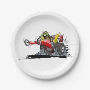 Cartoon Dragster Pappteller