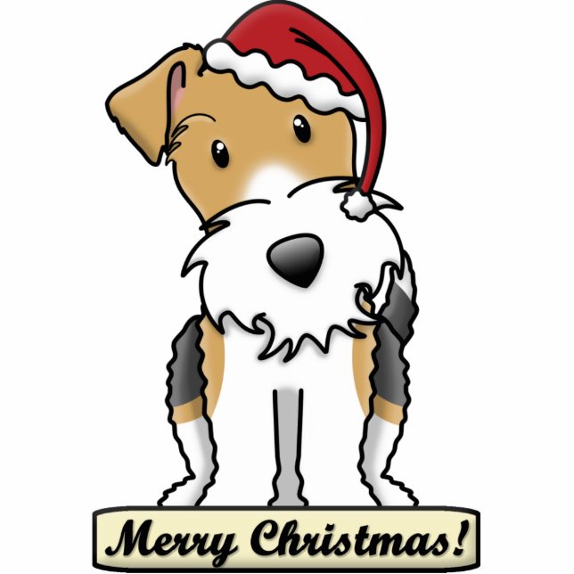 Cartoon-Drahtfox-Terrier-Weihnachtsverzierung Fotoskulptur Ornament (Vorne)