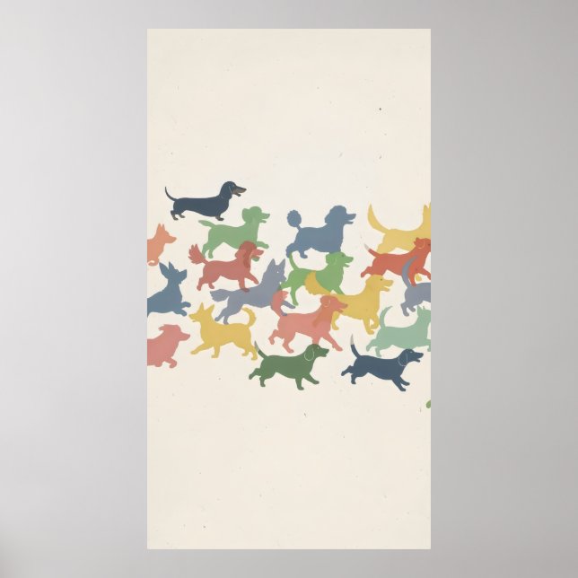 Cartoon-dynamische Hunde-Silhouetten spielen auf P Poster (Vorne)